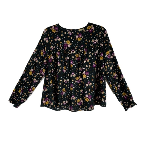 Thereabouts Girls Plus Black Floral Long Poet Sleeve Babydoll Top - 14.5 / 16.5 - Picture 1 of 7